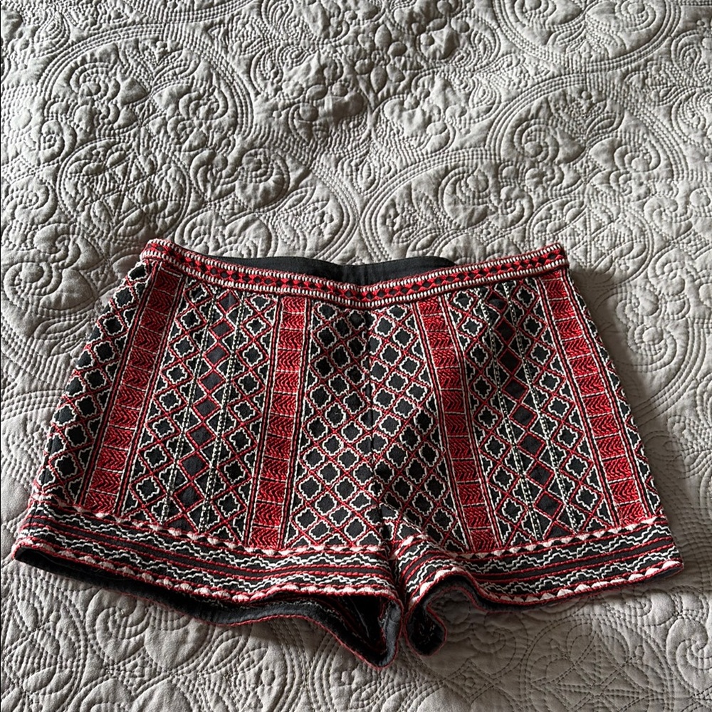 Embroidered Red and Black Women’s Shorts, XS